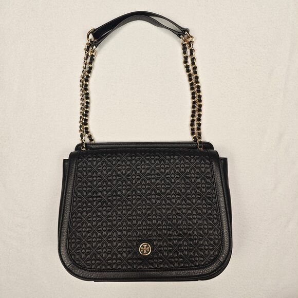 Tory Burch Bryant Quilted Signature Logo Chain Strap Black Gold Shoulder Bag - Picture 2 of 16